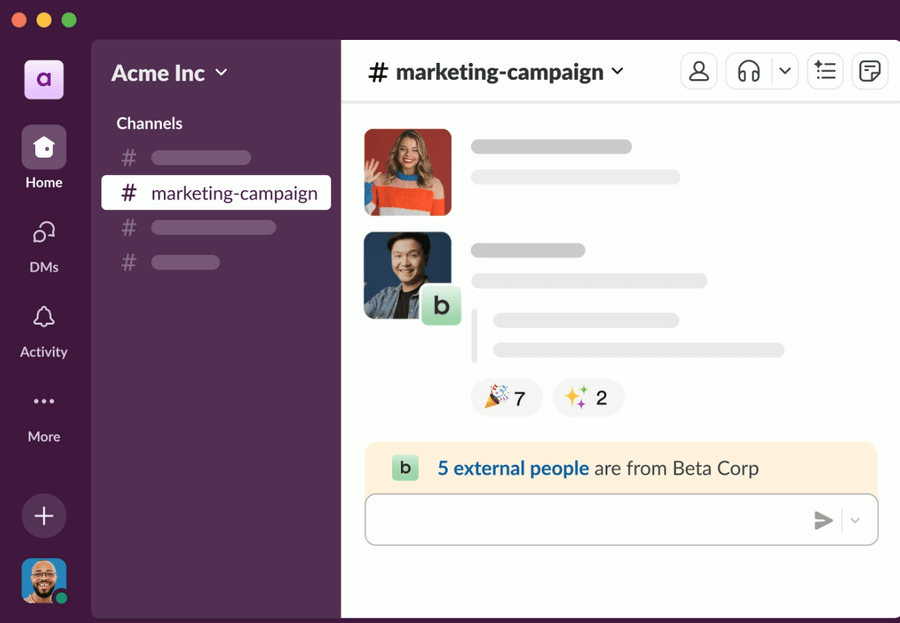 A mockup of a channel within Slack’s online community engagement software