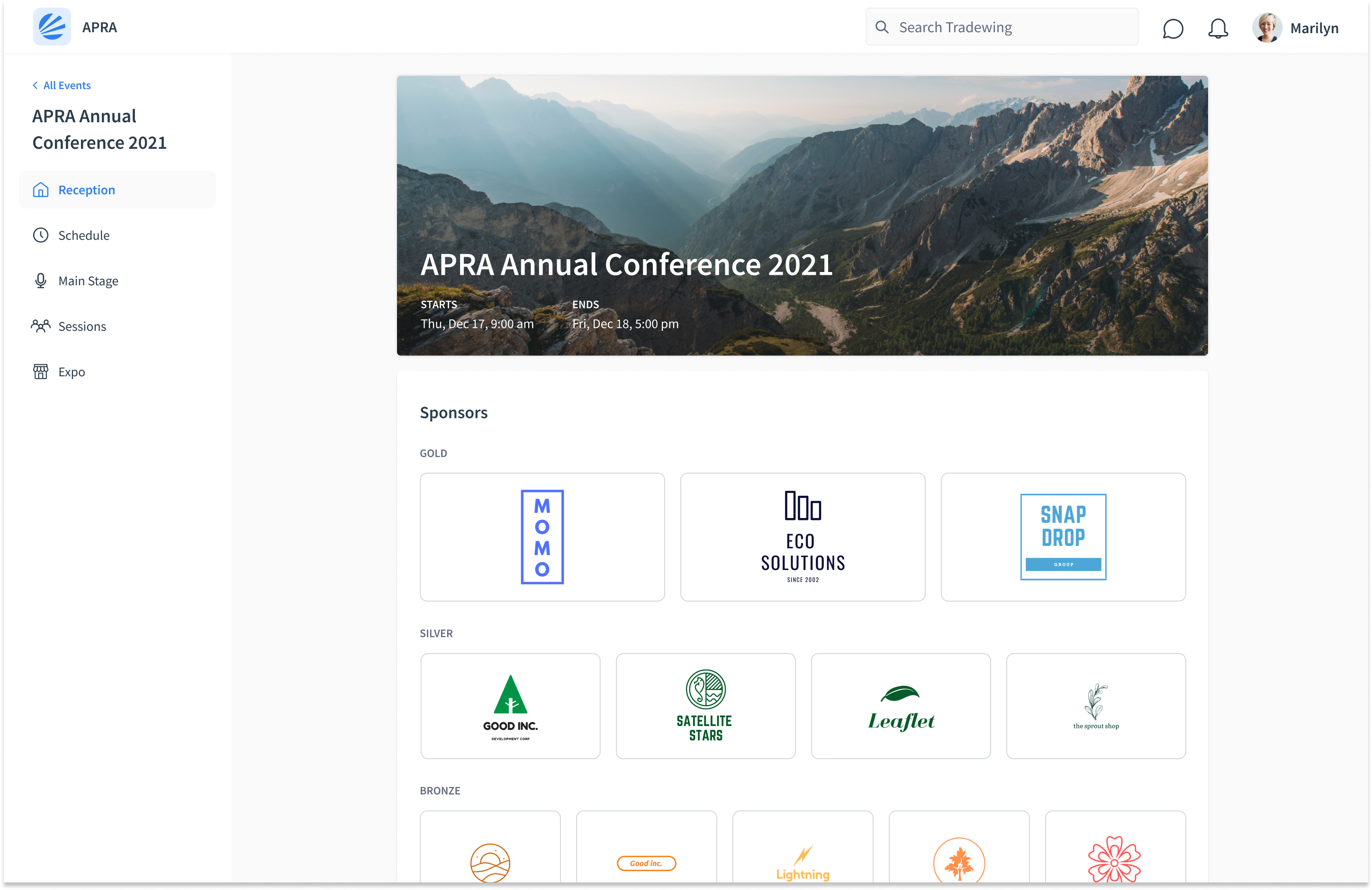 Conferences Interface with Tradewing