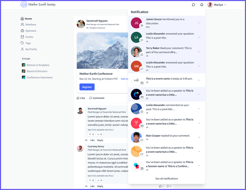 A screenshot of Tradewing's member engagement platform community page